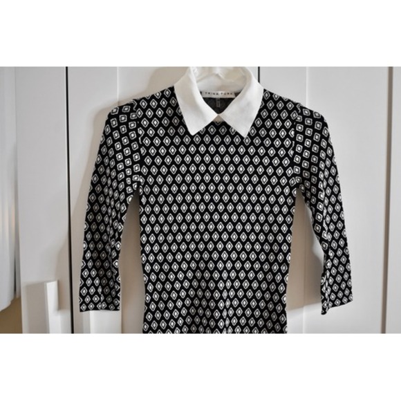 Trina Turk Bookish Collared knit black white Dress 3/4 sleeve XS - Picture 8 of 12